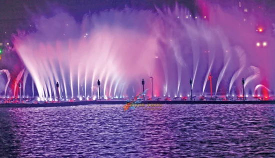 Bangladesh – grande fontaine de lac moderne, eau dansante, musique, fontaines flottantes d'extérieur avec lumières